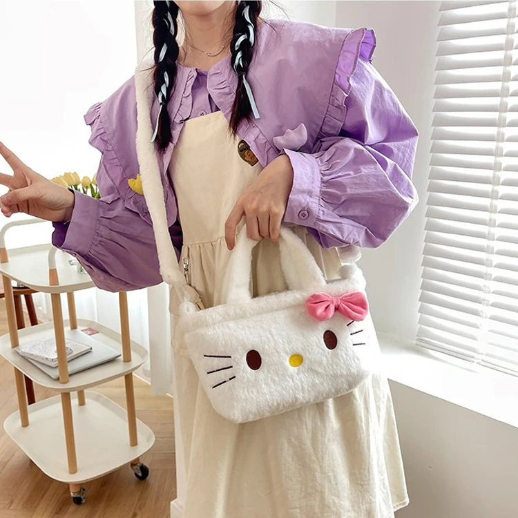HL 26cm Kawaii Sanrios Plush Bag Kuromis My Melodies Cinnamorolls Anime Handbags Cute Hello KT Kitties Stuffed Backpack