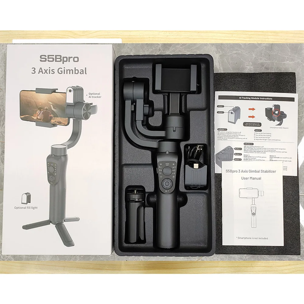 2024 новый тип S5Bpro 3 оси AI Gimbal 360 вращение для отслеживания лица Мобильный телефон стабилизаторы с заполняющим светом смартфона