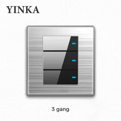 YINKA Stainless Steel 3 Gang 2 Way Push Light Electric Wall Switches UK 110V 16A 250V