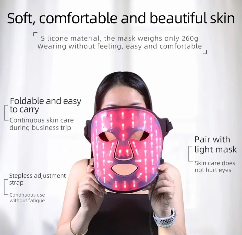 2024 High Quality Portable Wireless Silicone LED Phototherapy Face Beauty Mask Hand-Held with USB Plug Targeted for Neck Area