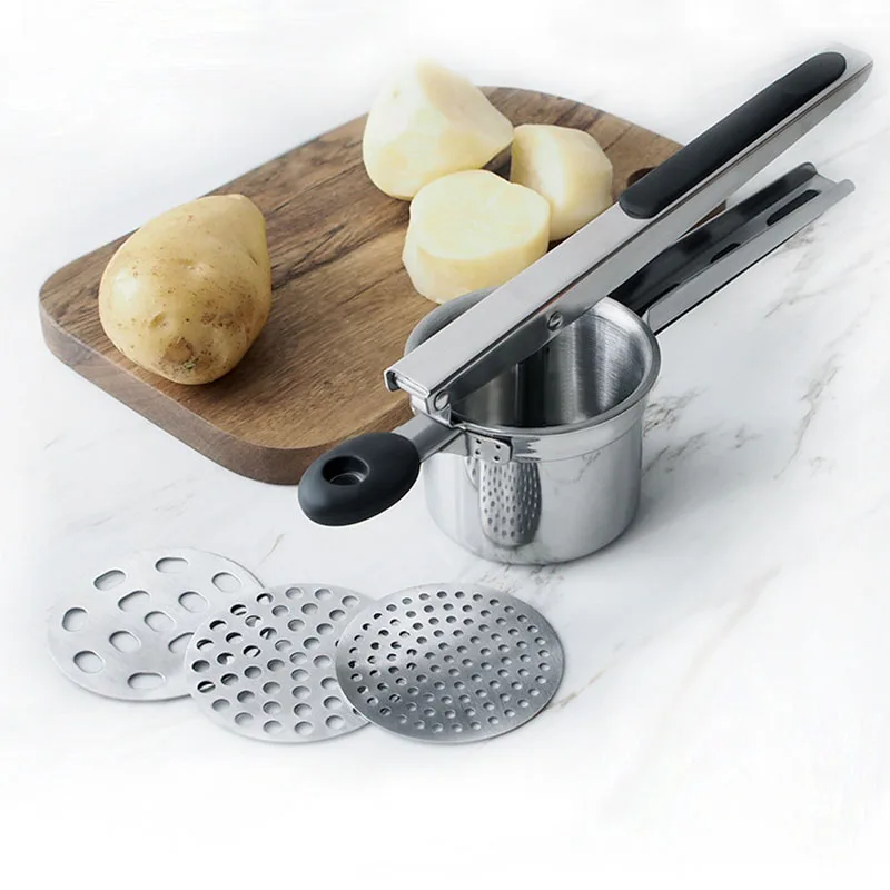 High Quality 304 Stainless Steel Potato Ricer Crusher Potato Masher Kitchen Household Tools/Fruit Press With Silicone Handle