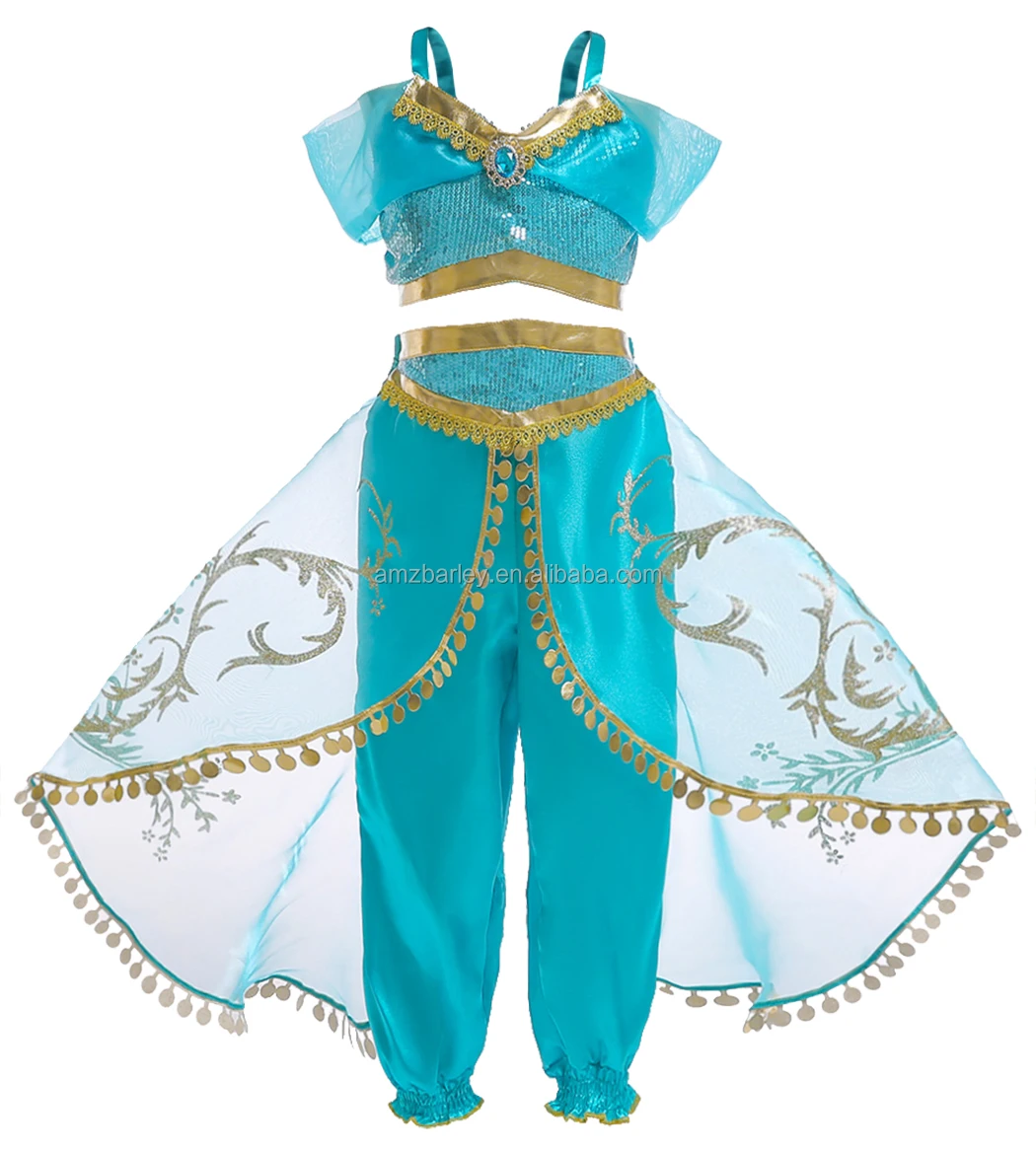 Halloween Princess Dress up of and the Magic Lamp Girls Birthday Party Jasmine Cosplay Costume 2pcs Suit Belly Dance Dress