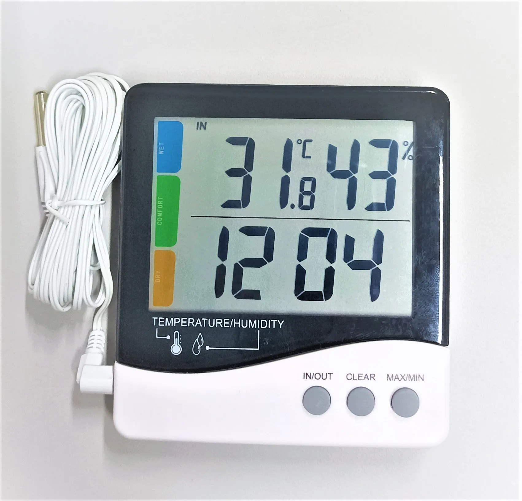 High quality Digital In/Out Thermometer Hygrometer with clock calendar display,large screen display