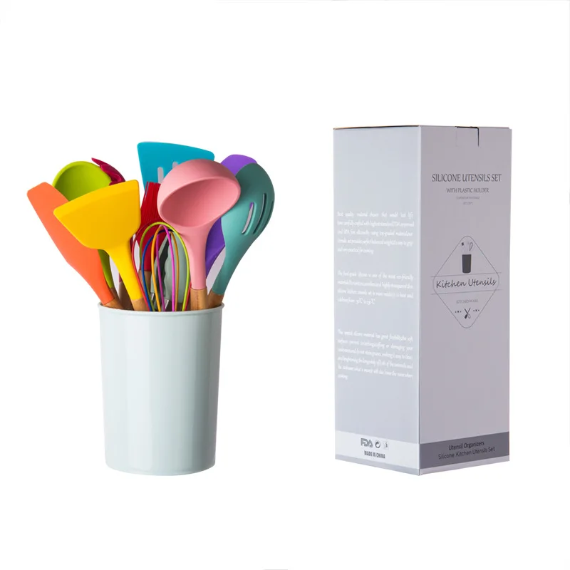 Оптовая цена 11 шт. кухонная утварь красочный силиконовый набор посуды для приготовления пищи