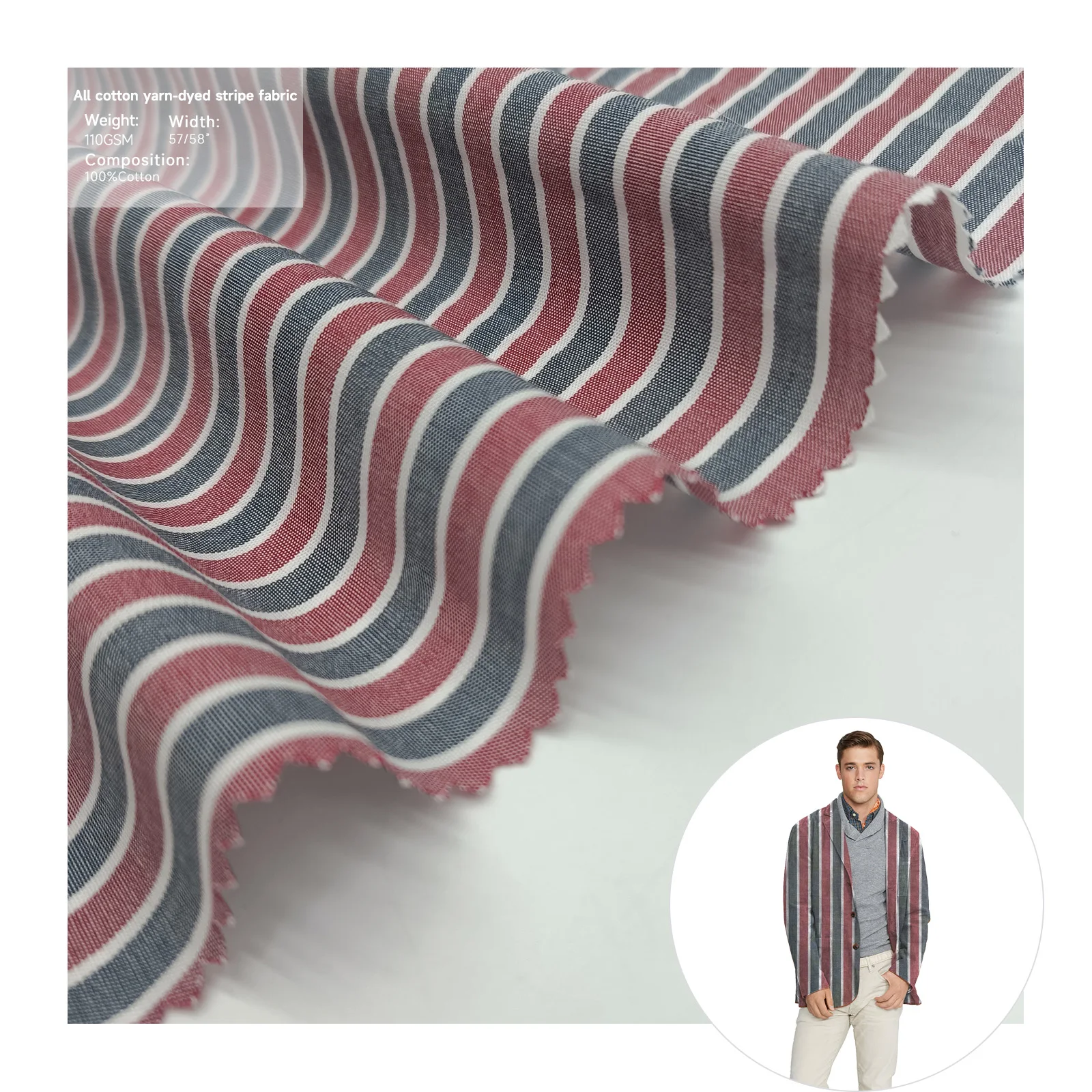 Red and blue stripe yarn-dyed 100% cotton fabric for shirt colour striped fabric