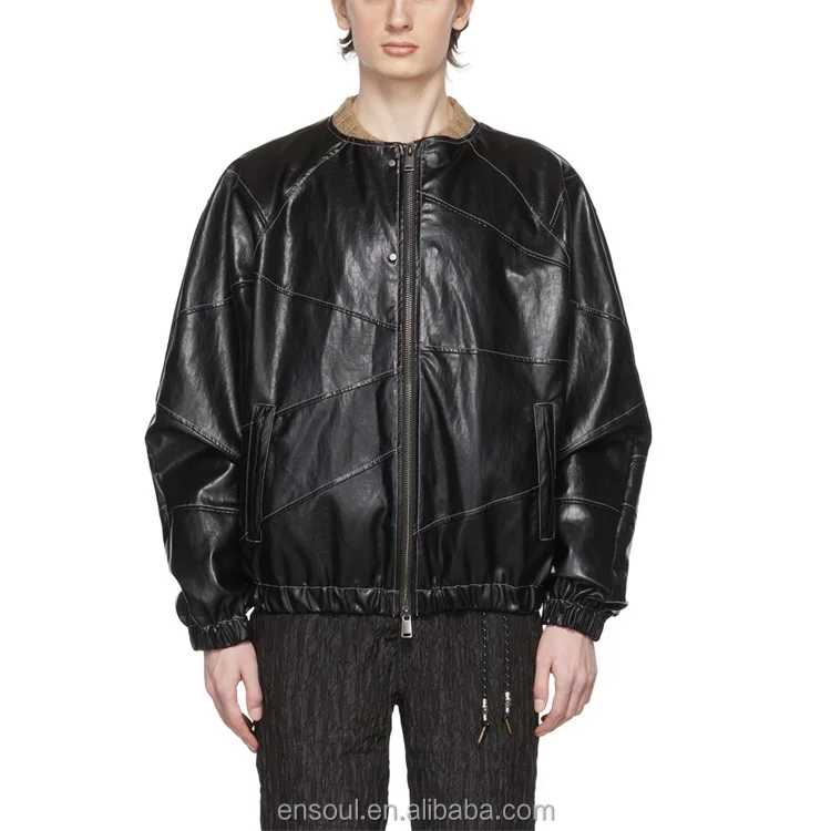 OEM wholesale custom thermal insulation seam texture knitted cuffs mens sheepskin jacket