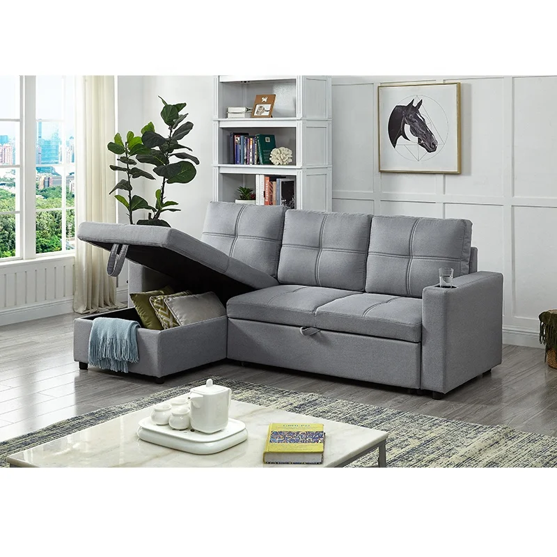 Modern style living Room L Shape Corner sofa set pull out Fabric Folding Sofa bed room furniture