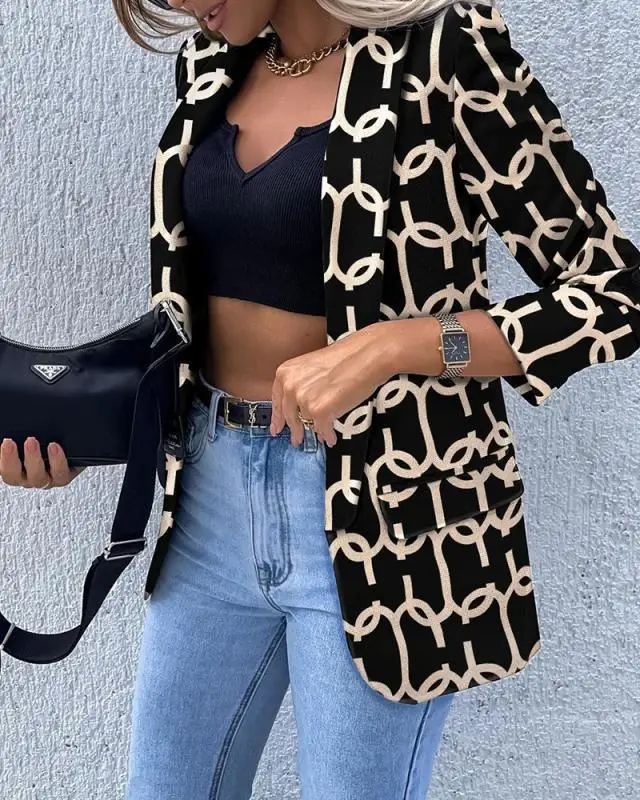 Autumn and winter new professional long sleeve fashion Plaid printed suit short coat women