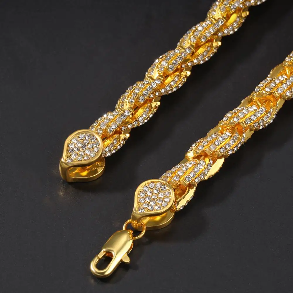 2019 New Zinc Alloy Crystal Necklace Rose Gold 24Inch 9mm Rope Chain Necklace Men Charms Jewelry Wholesale One Pcs Drop Shippi