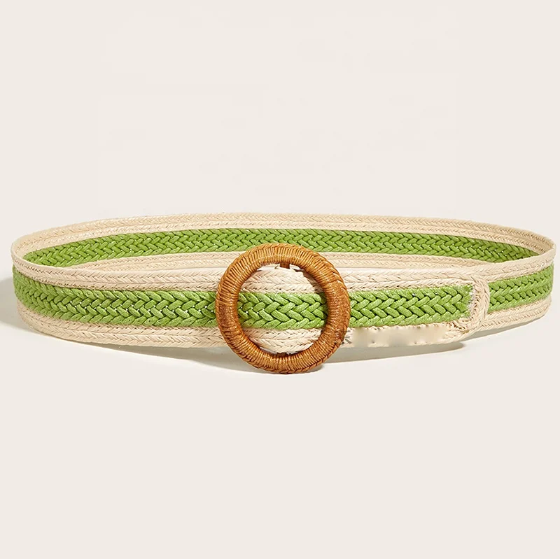 hot selling natural materials wood buckle custom elastic braided ladies belt