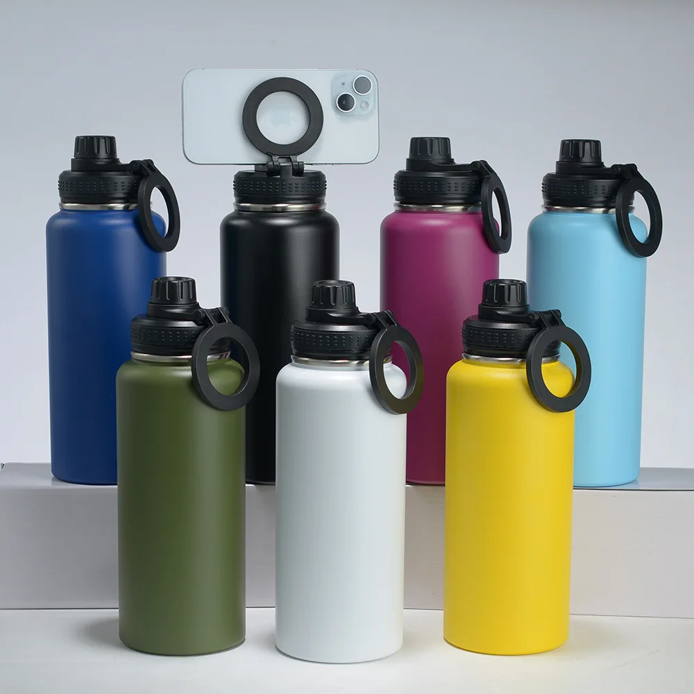 New Arrival Magnetic Lid Mobile Phone Holder 32oz Stainless Steel Water Bottle Drinkware With Straw Gifts Promotion