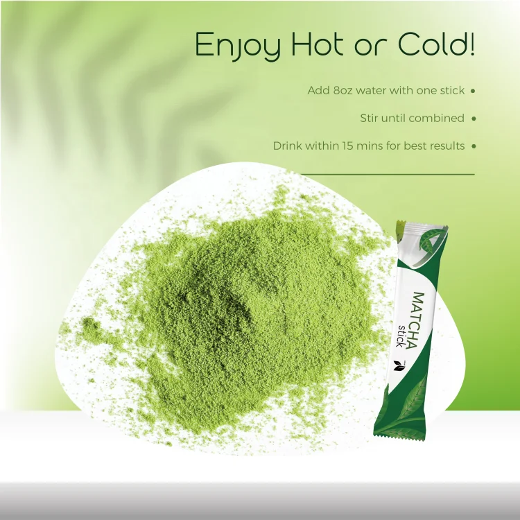 Customized Energy Boost and Detox  With Green Tea Matcha Instant Tea Packets In Tea Powder Single Serving Sticks