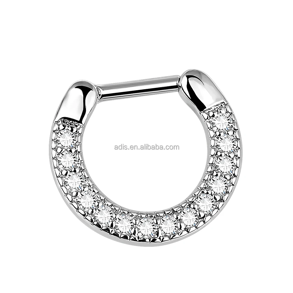 Fashion Glued Gem Surgical Piercing Jewelry Women Nose Ring Heart Shape Stainless Steel Septum Clicke Earring