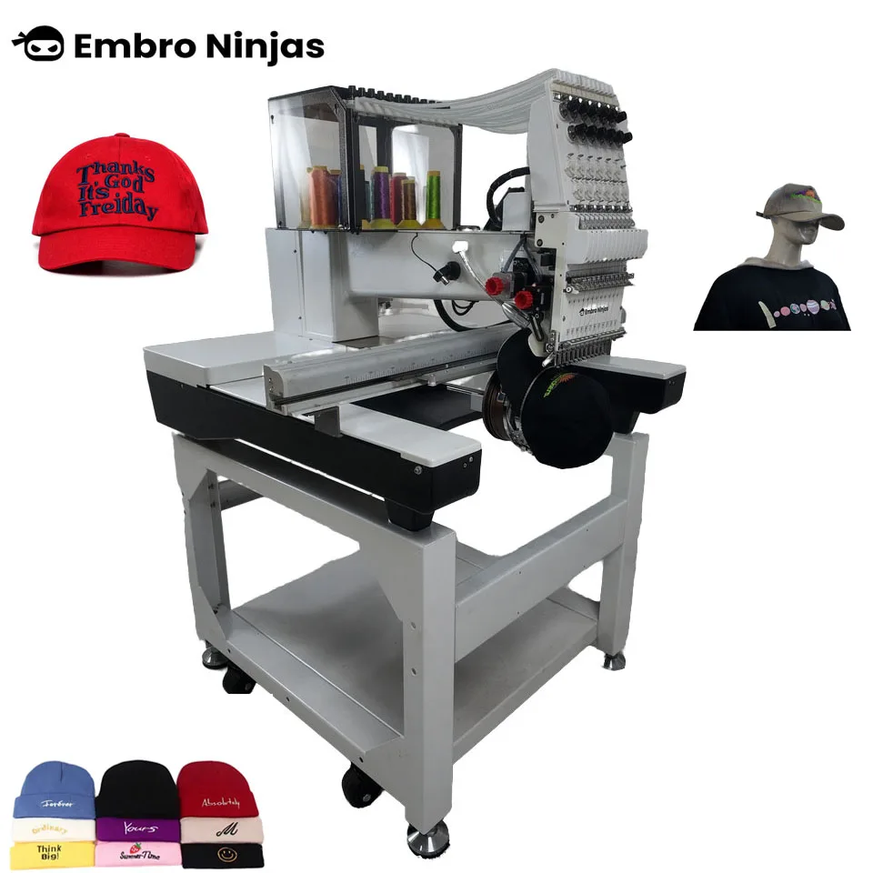 15/12 иглы Embro Ninjas с одной головкой, автоматическая 3D-машина для вышивки одежды с плоской крышкой, цифровой подшипник с двигателем 1200 об/мин, новый использованный