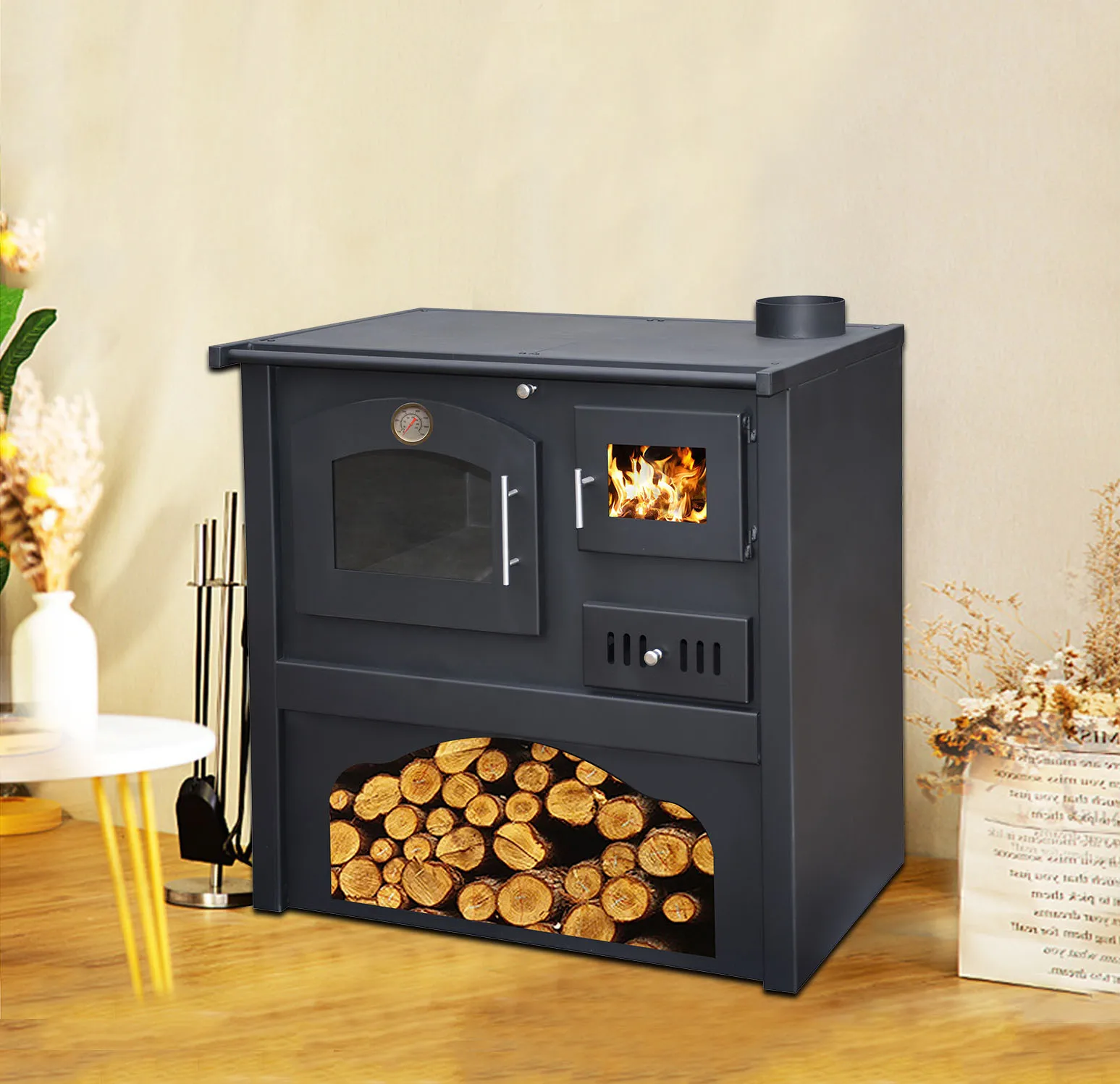 Modern Style Indoor Heating Cold Rolled Steel Wood Burning Fireplace Stove With Oven