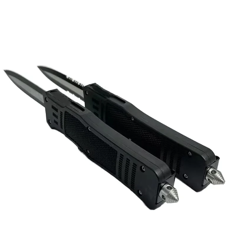 customization plastic handle camping  outdoor edc folding knife  3cr13 with sliding  assisted tactical push button pocket knife