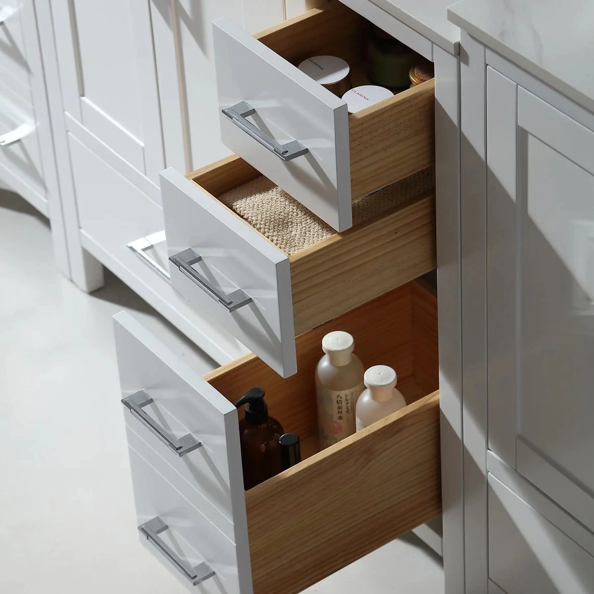 Freestanding undermount Sink White Stone Top Solid oak bathroom Vanity cabinet with Sink