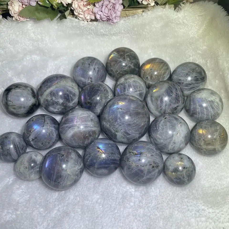 Purple Flash Labradorite Balls Natural Crystal Gemstone Spheres for Wholesale