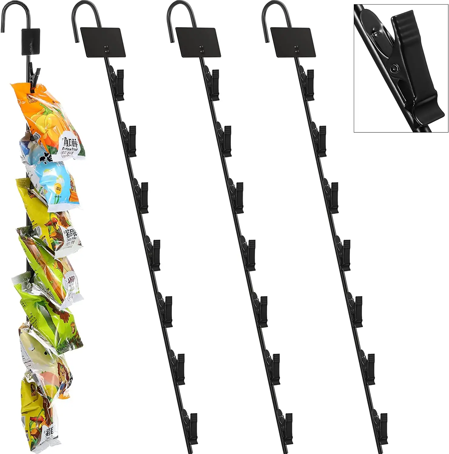 Retail Display Rack Clip Strip Potato Chip Bag  Storage Rack with Label Header Retail Waterfall Display Rack