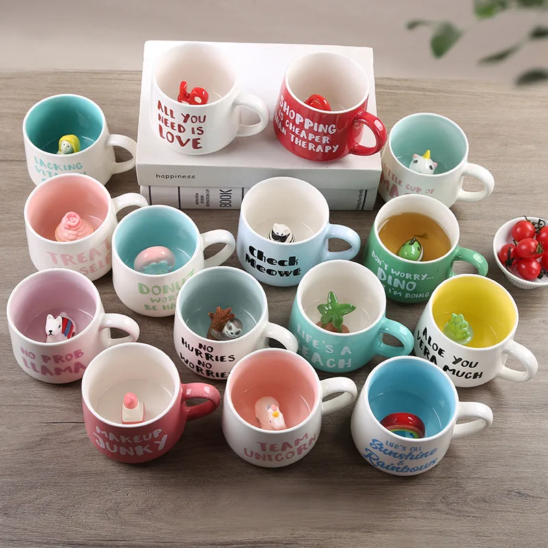 2023 New Hot Sale 350ml Special Design 3D Cup Inside Cute Cartoon Animal Ceramic Coffee Mug