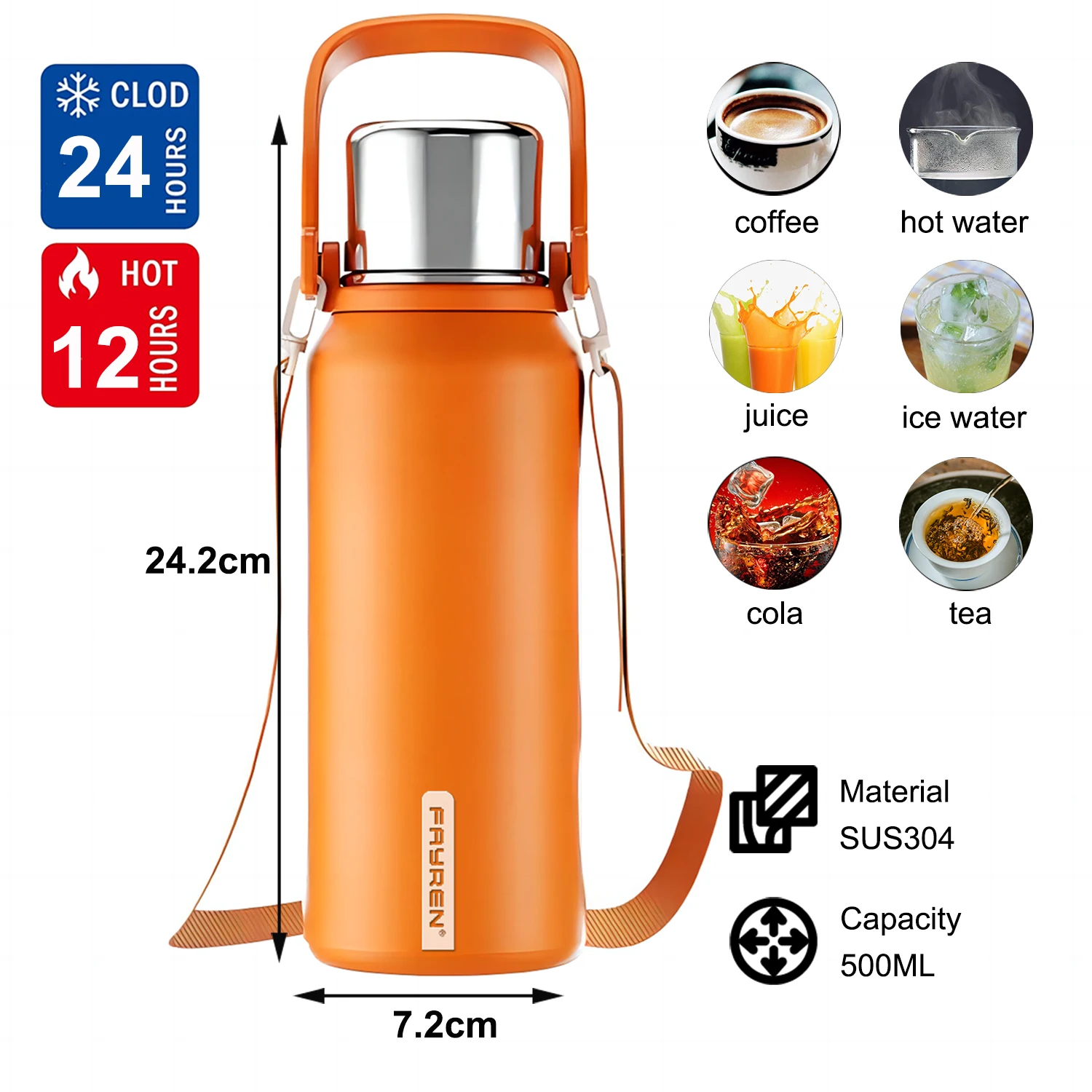 18/8 Stainless Steel Metal Sport Double Walled Vacuum Flask Leak Proof Thermos Insulated Water Bottle with tea infuser