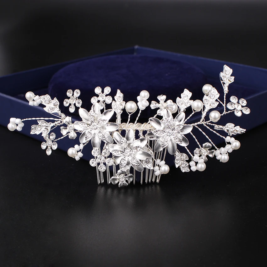 Fashion Bride Wedding Dress Headband Simple Crystal Pearl Hair Comb