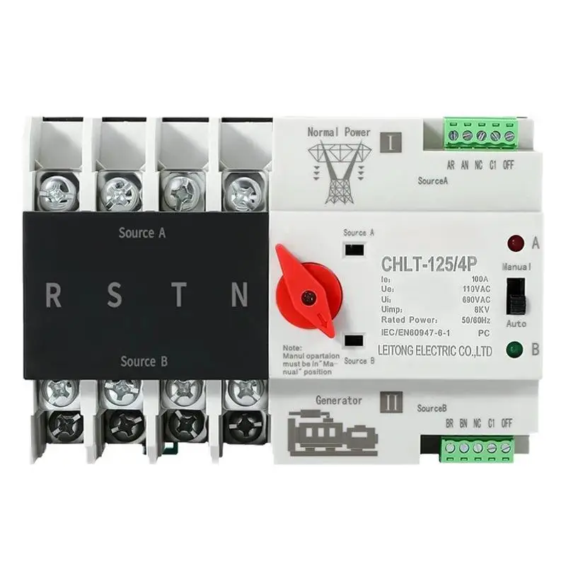 4P Din rail ATS 125A Electric controller Mini automatic transfer switch dual power Switch