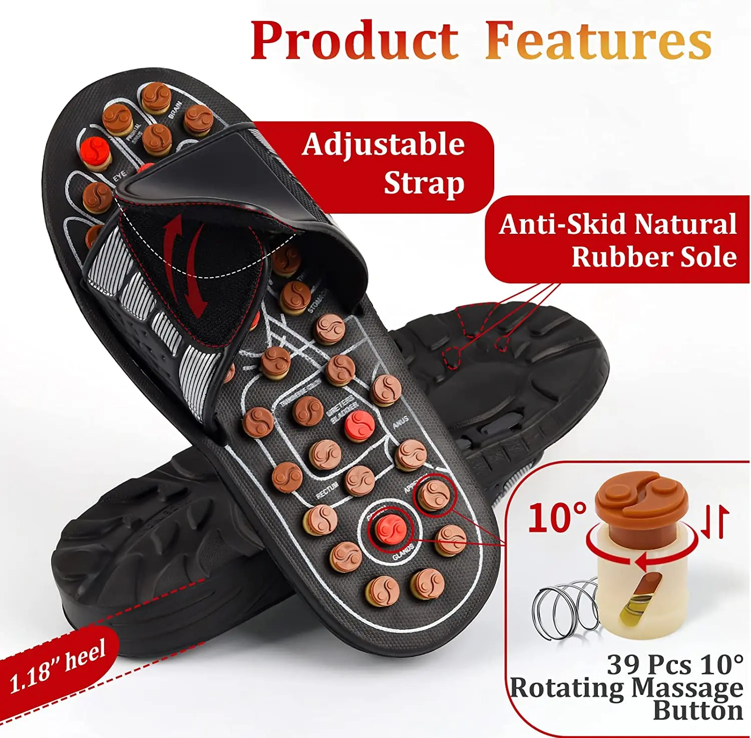 Hot Sell Unisex Therapist Shoes Handmade Wood Reflexology Acupressure Foot Massage Slipper