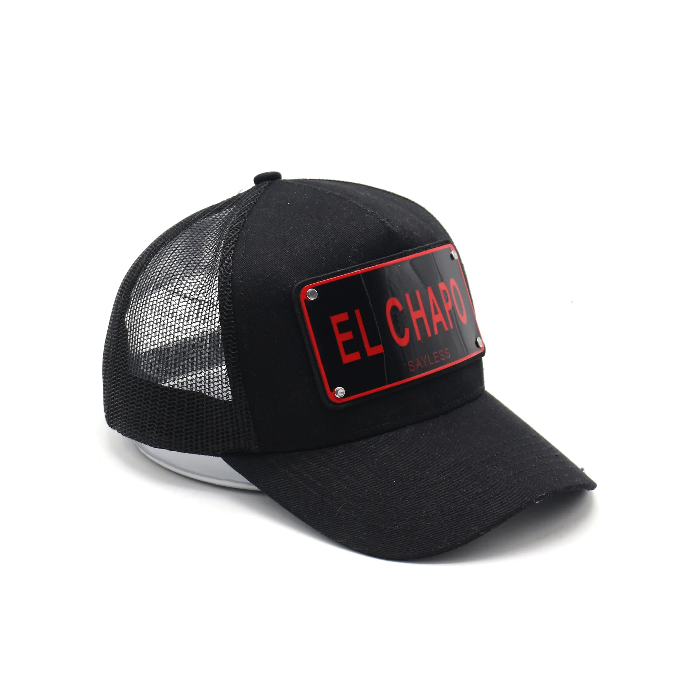 fashion custom 100% cotton design your own embroidery logo with metal patch mesh cap trucker hat