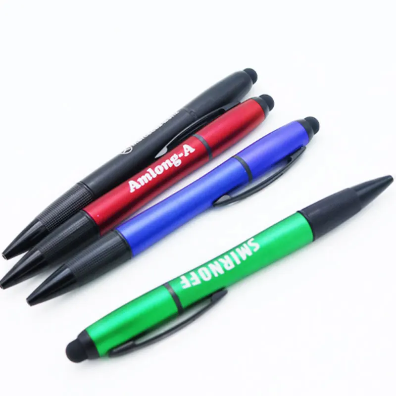 Рекламная пластиковая шариковая ручка 3 в 1 BECOL роскошная цветная стилус со светодиодной подсветкой для