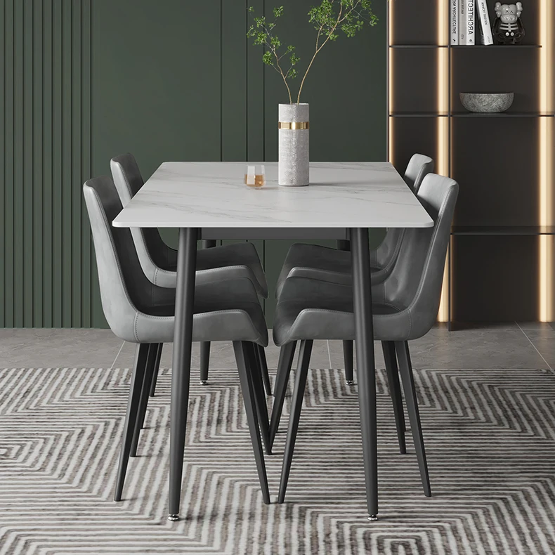 Marble Top Dining Table And Chairs Metal Modern Luxury Dinning Room Furniture New Household Rectangular Marble Dining Tables Set