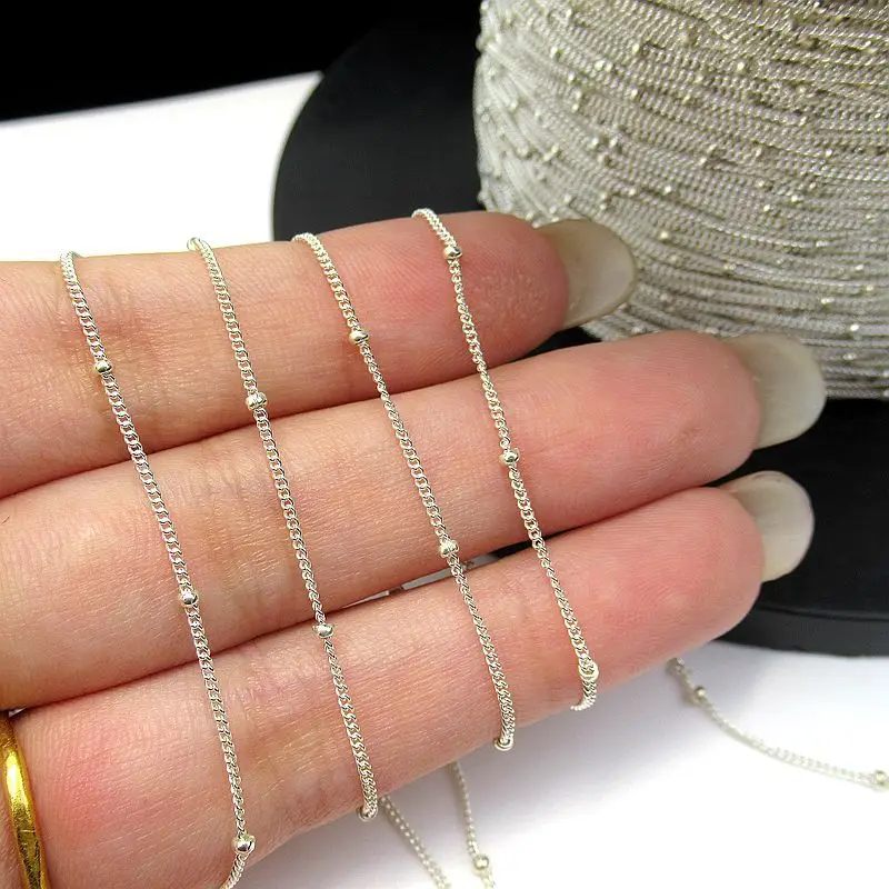 GP satellite chain S925 silver ball Bulk Curb Cable saturn Chain w/ Beads unfinished for permanent jewelry chains making