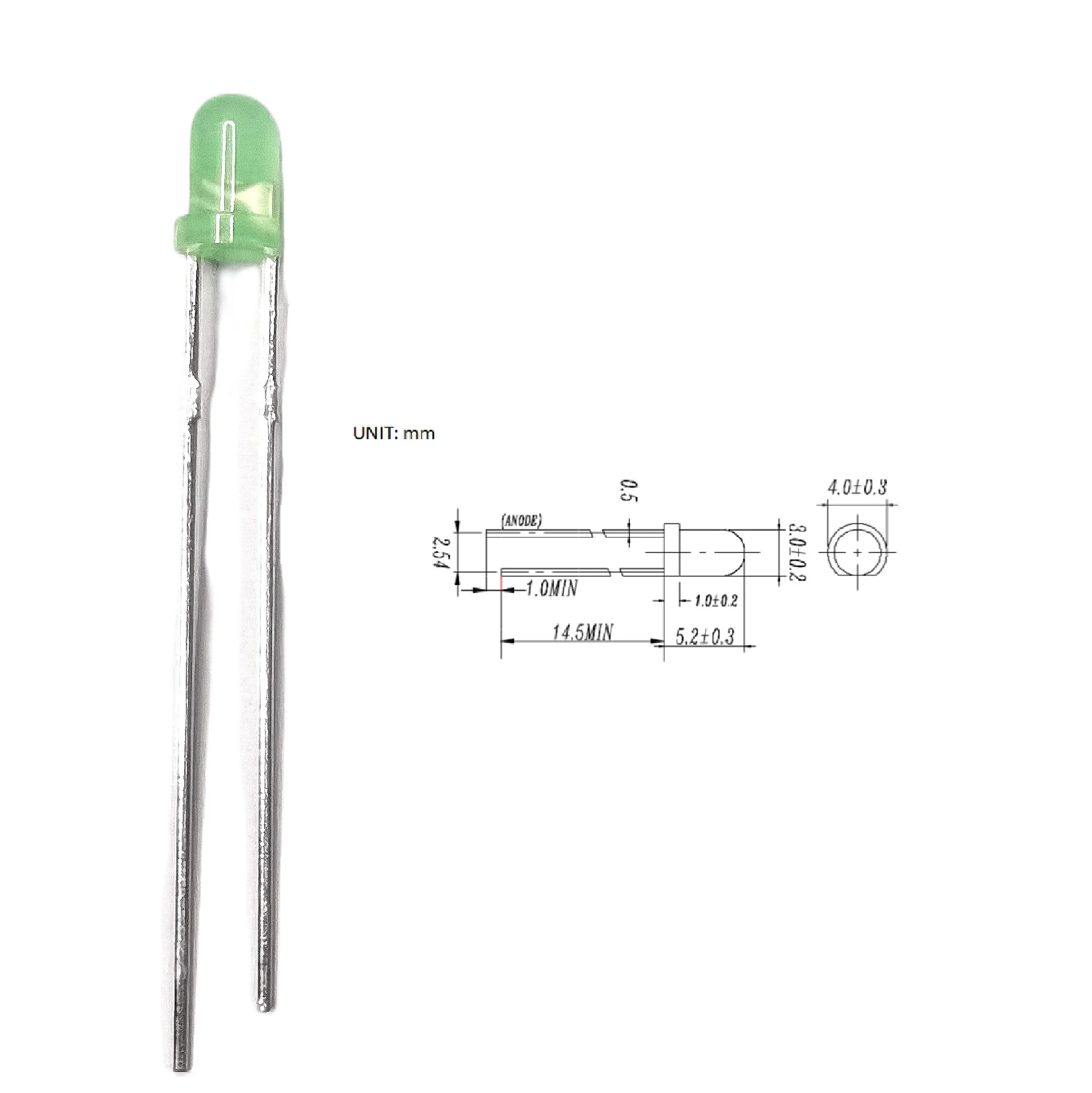 Factory Supply 3mm Yellow Green Light Emitting Diode Round Shape 573nm Diffused Lens LED Diode