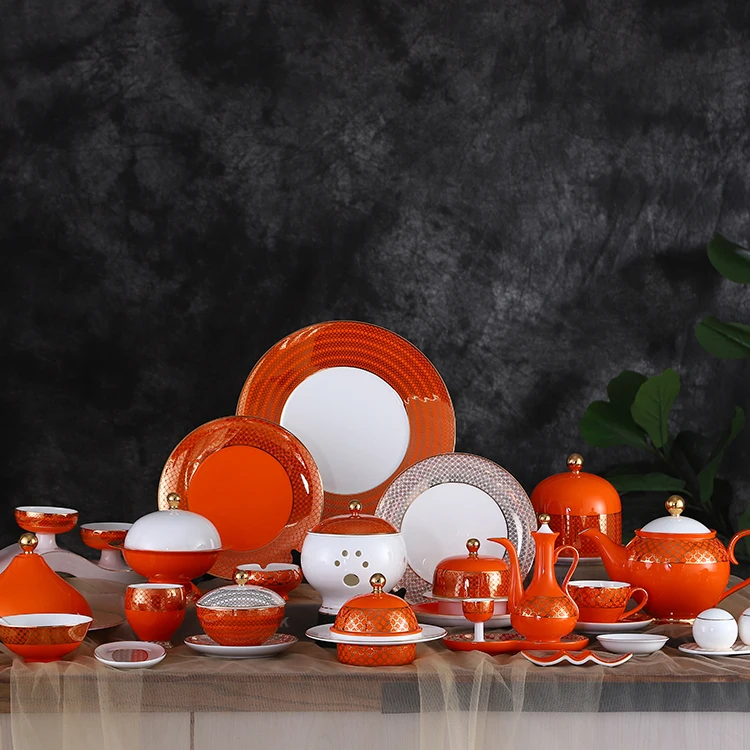 Yellow color decal bone china plates design restaurant dining plate durable porcelain plate & dish