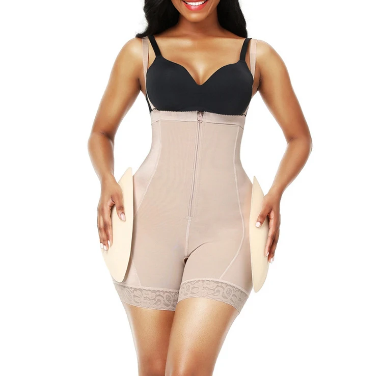 Hot Selling Zipper Breasted Jumpsuit Waist Trainer Full Butt Lift Butt Pad Cross Butt Sexy Body Tummy Control Stage 2 Fajas