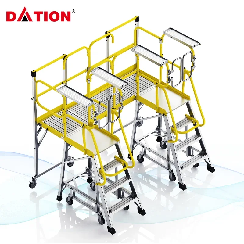Aluminum Work Platform Ladder Elevating Ladder With Bottom Supports Adjustable Mounted Removable Multipurpose Ladders