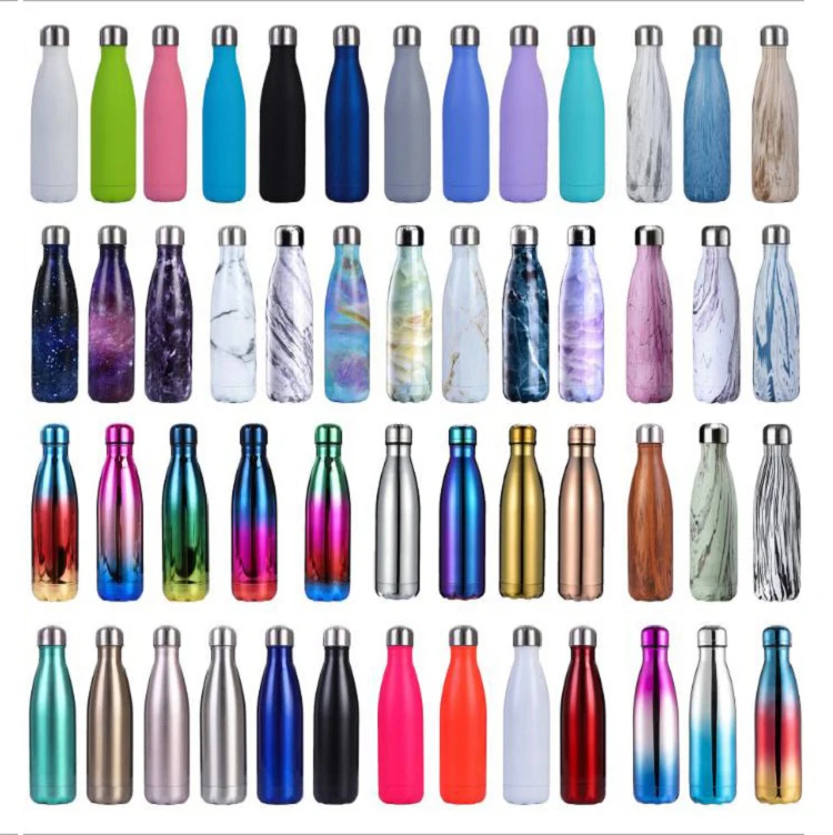 Custom logo printed cola shaped water bottle double wall stainless steel vacuum flasks & thermoses insulated drinking bottle
