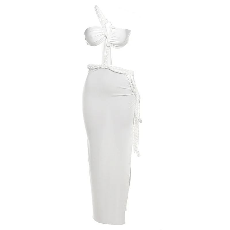 2024 Summer New Sexy Open Back Splitting Tie Up Irregular Style Dress for Women