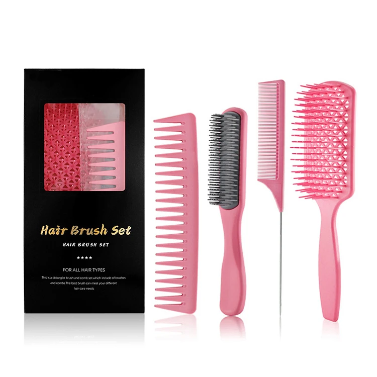 Wholesale Air Bag Comber Hair 4-Pieces Set Big Bend Detangling Comb Hairdressing Anti-static Comb Hair Cutting Comb Set