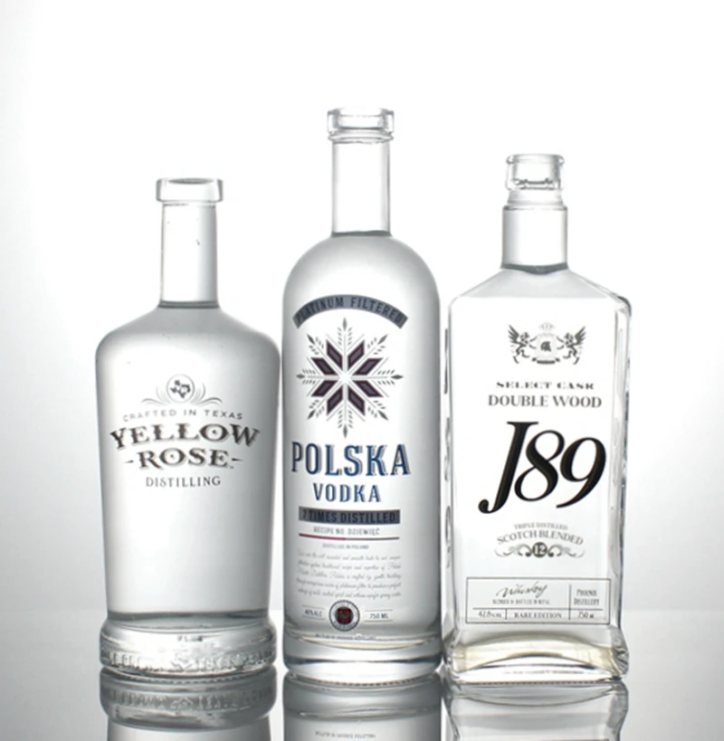 Best selling high flint  gin whisky vodka brandy liquor spirit tequila glass bottle with screw caps and corks