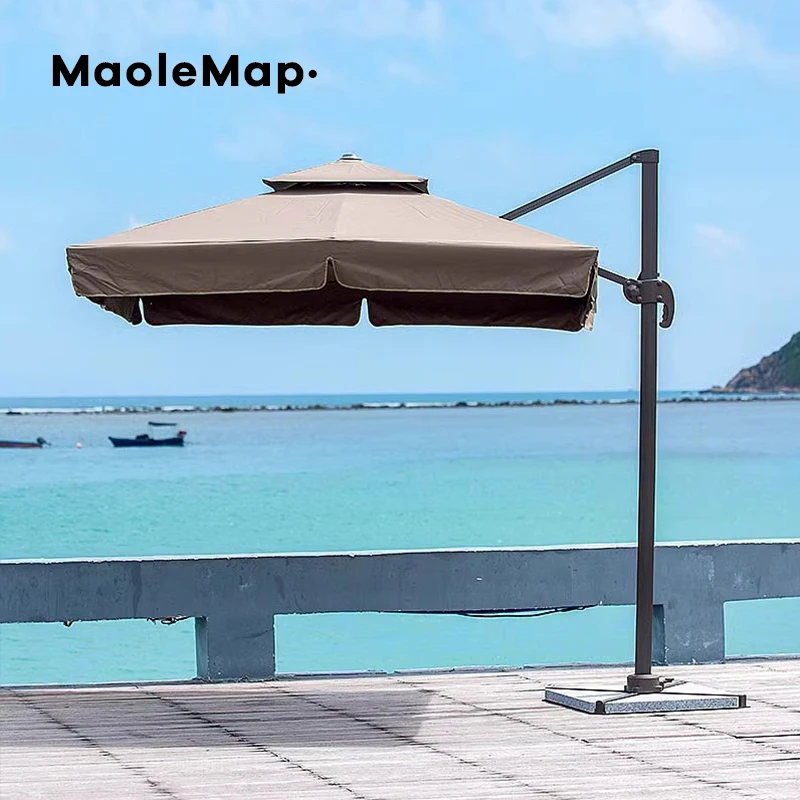 solar panel umbrella LED hotel patio garden aluminum market outdoor umbrella with light double layer uv protection umbrella