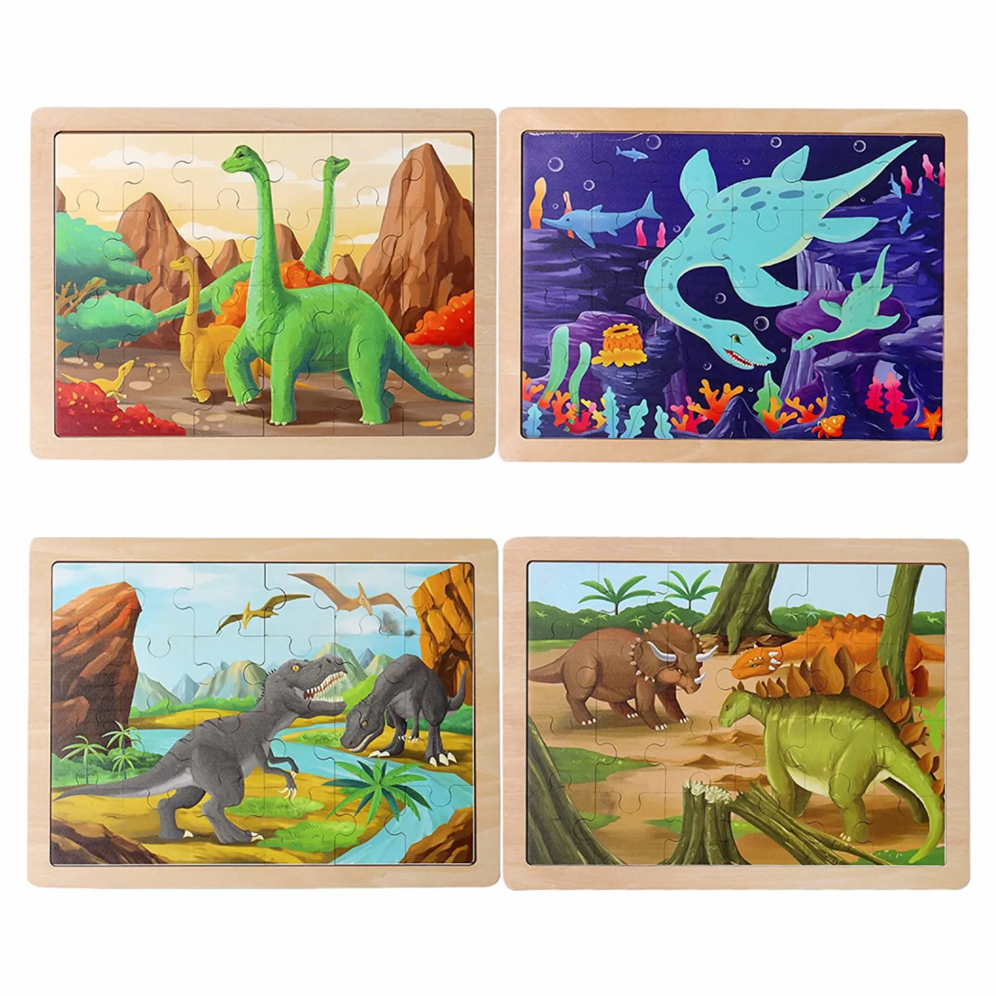Wooden Dinosaur Puzzles for Kids 24 PCs Jigsaw Puzzles Preschool Educational Brain Teaser Boards Toys Montessori Toys