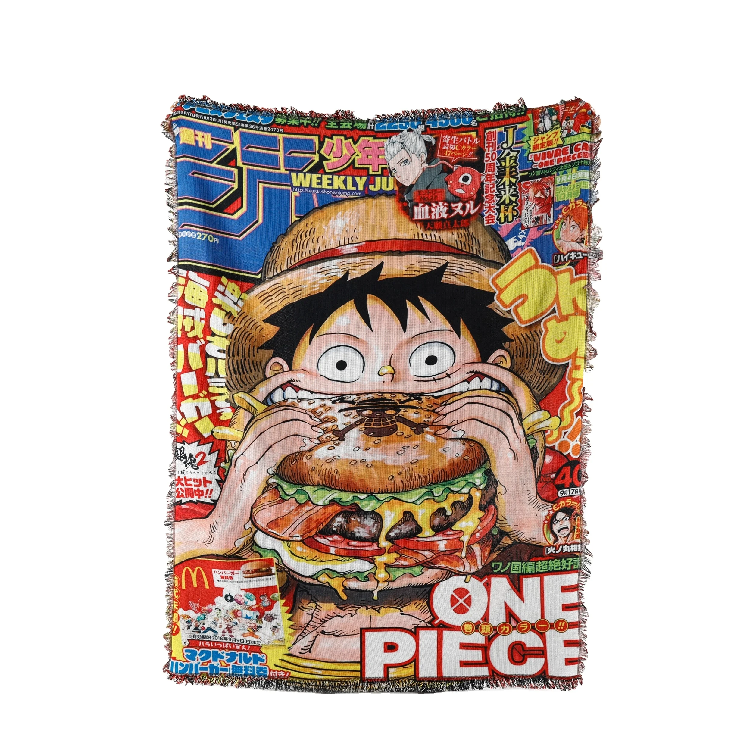 Custom cartoon anime tapestry printed cotton polyester tapestry knitted woven blanket thread throw