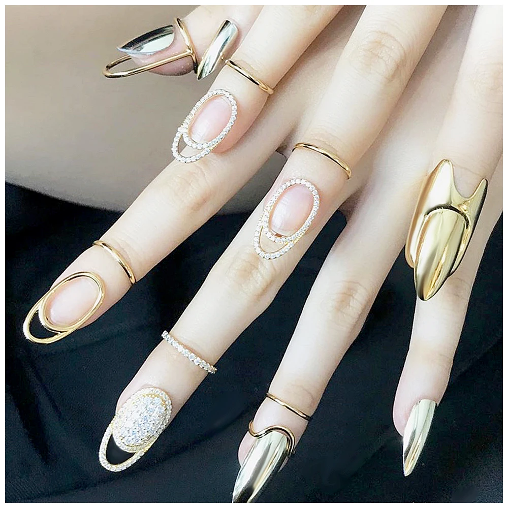 New Gothic Metal Line Thin Nail Rings for Women Daily Fingertip Protective Cover Trendy Ring Jewelry Gift to Girlfriend Manicure