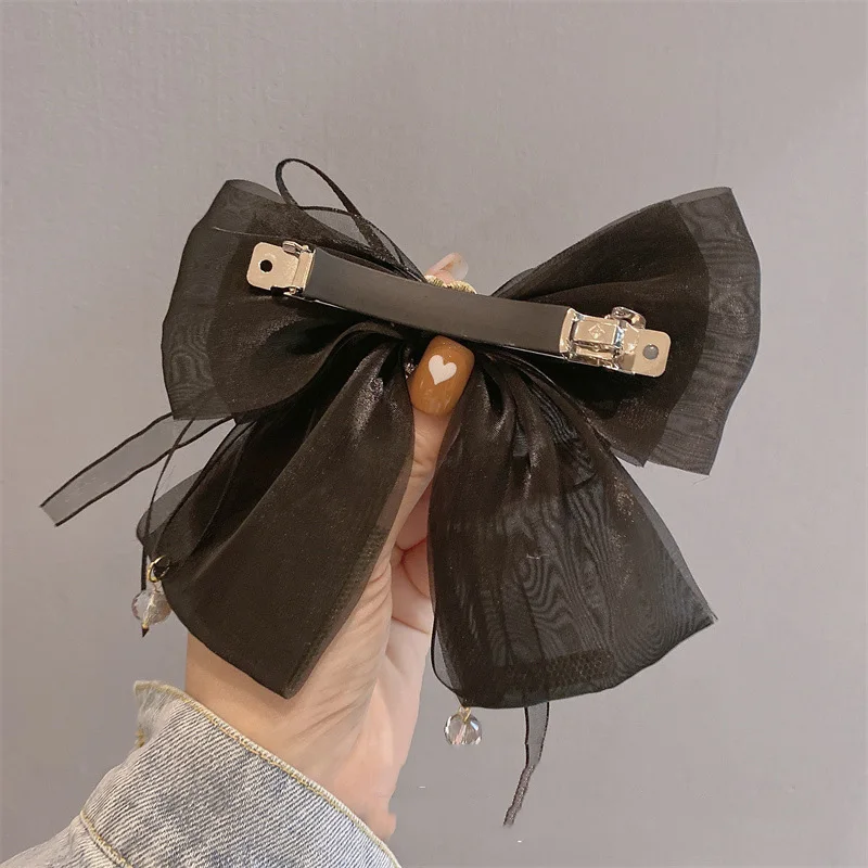 Butterfly light luxury organza spring clip fabric top clip ponytail hair clip head wear