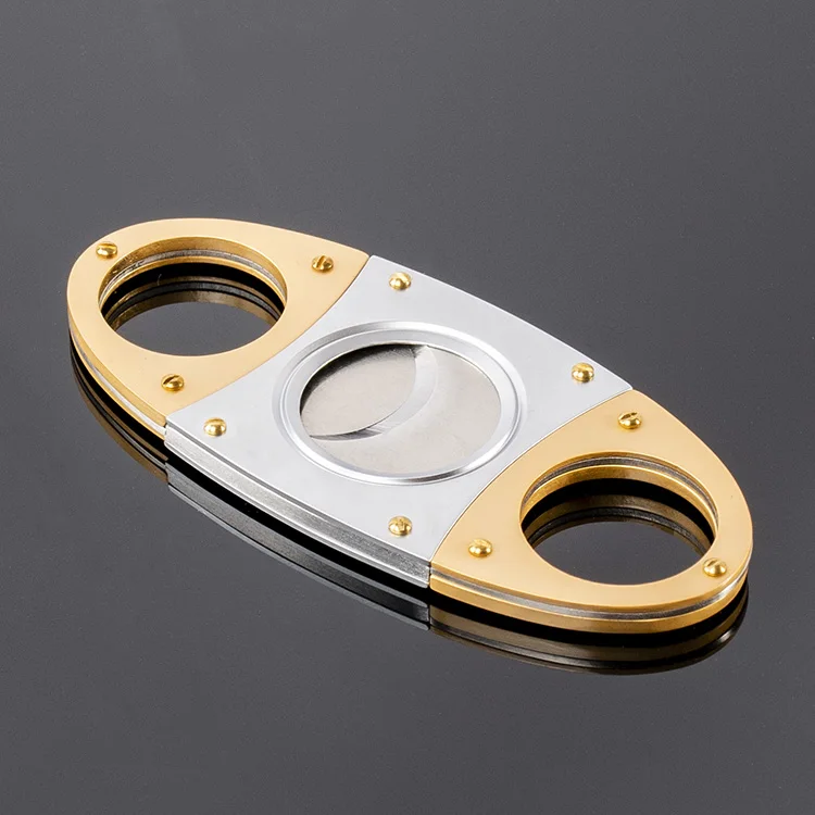 Stainless steel double blade guillotine metal cigar cutter Matt with box (CM-012AZ)