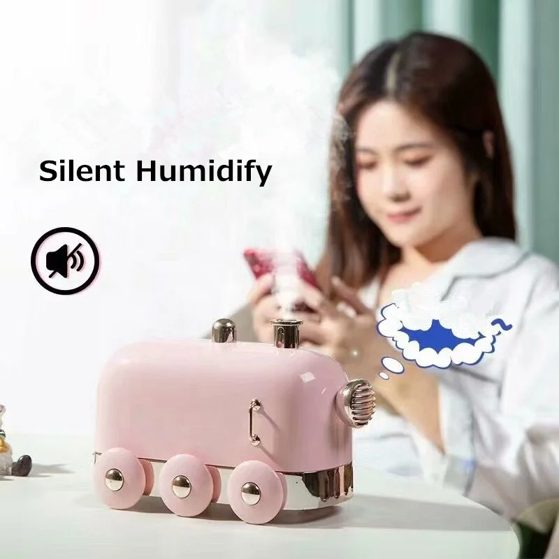 Small Train Humidifier Mini Usb Air Humidifier Retro Train Shape With 7 Color Night Light Portable Air Humidifier