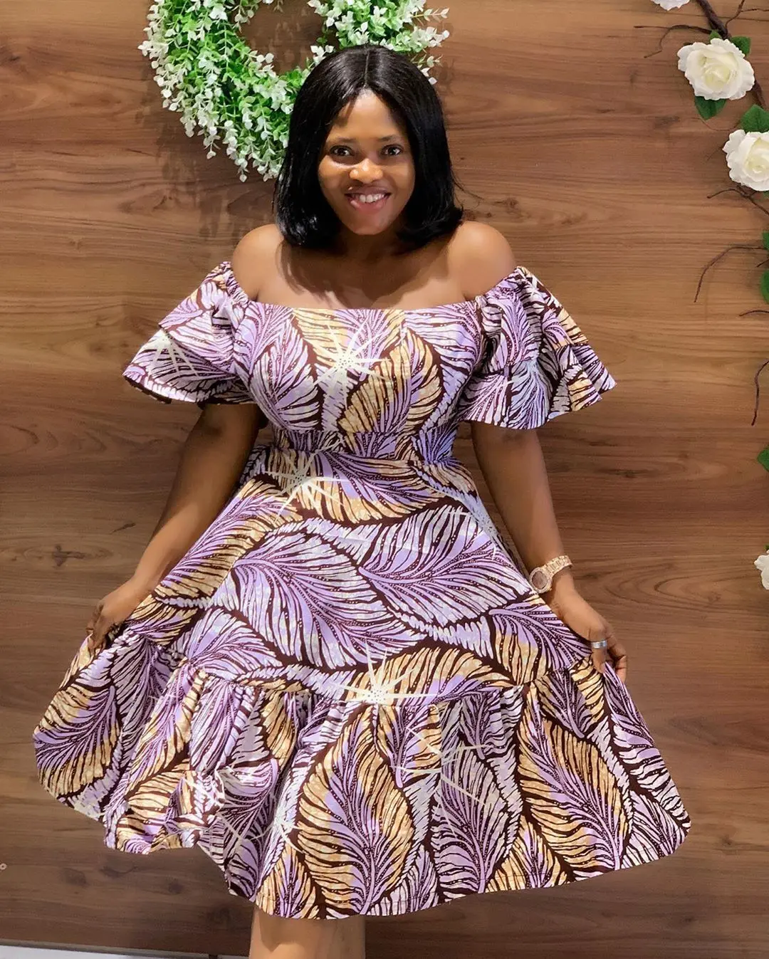 
2021 New Arrivals Sexy Off-Shoulder African Dress Traditional Dashiki Ankara Flower Print Short Sleeve Summer Mini Dress 