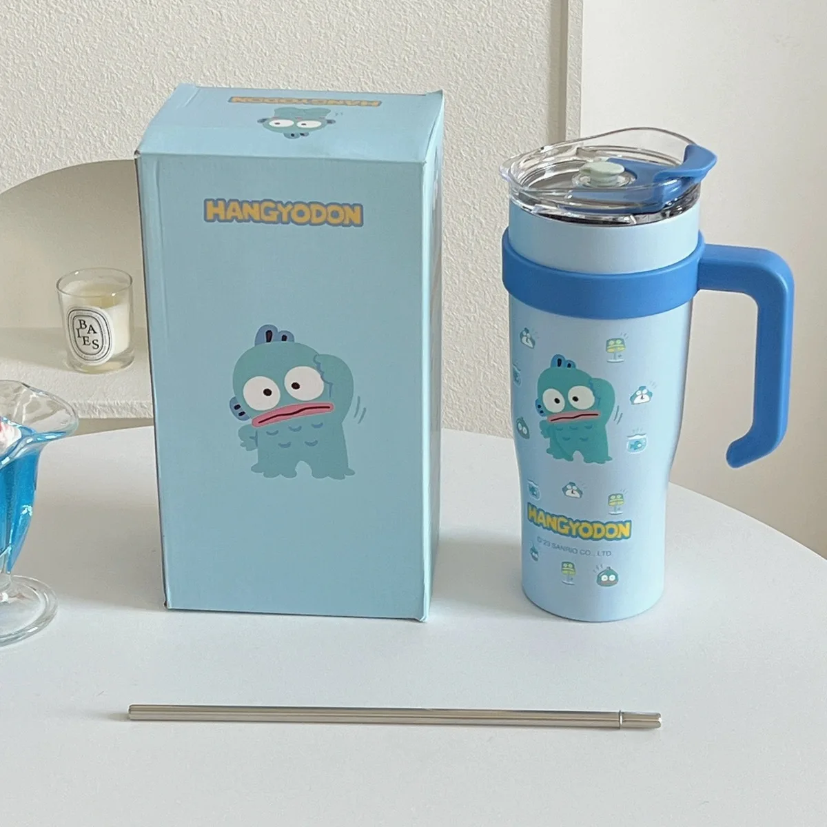 Hejin Hot Selling Sanrio 900ml Kawaii Anime Kuromi Melody Kitty cat Portable Ice and Hot Water Cup with Handle and Straw