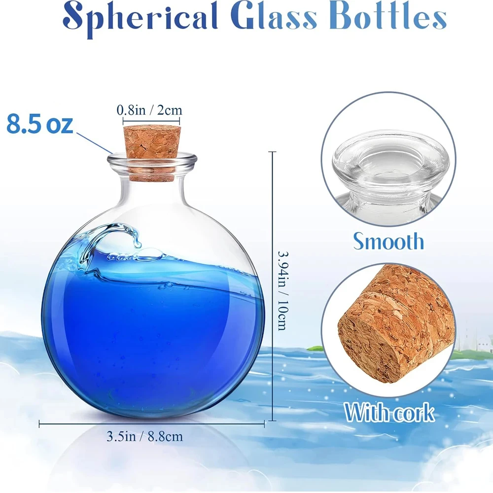 6oz 8.5oz Clear Spherical Potion Bottles Round Glass Bottles Clear Potion Jars  for Large Decorative Bottles Vases